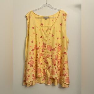 Woman Within  3x Floral Yellow Sleeveless Scoop Neck Cottagecore Summer